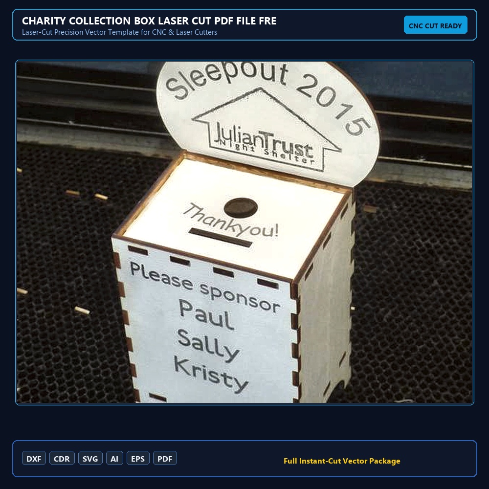 Charity Collection Box Laser Cut PDF File Free Download