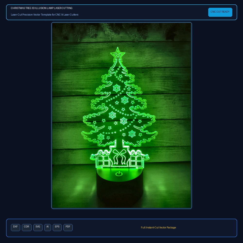 Christmas Tree 3d Illusion Lamp Laser Cutting Template