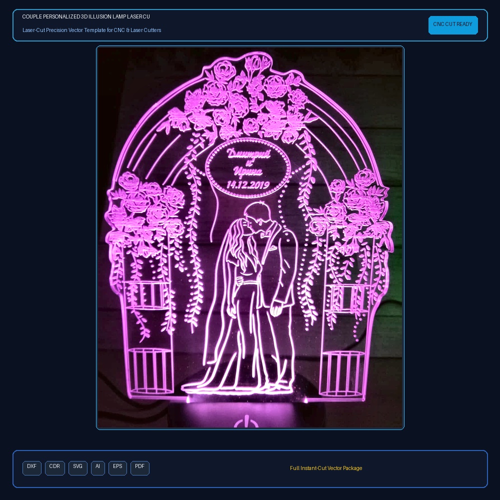 Couple Personalized 3d Illusion Lamp Laser Cutting Template