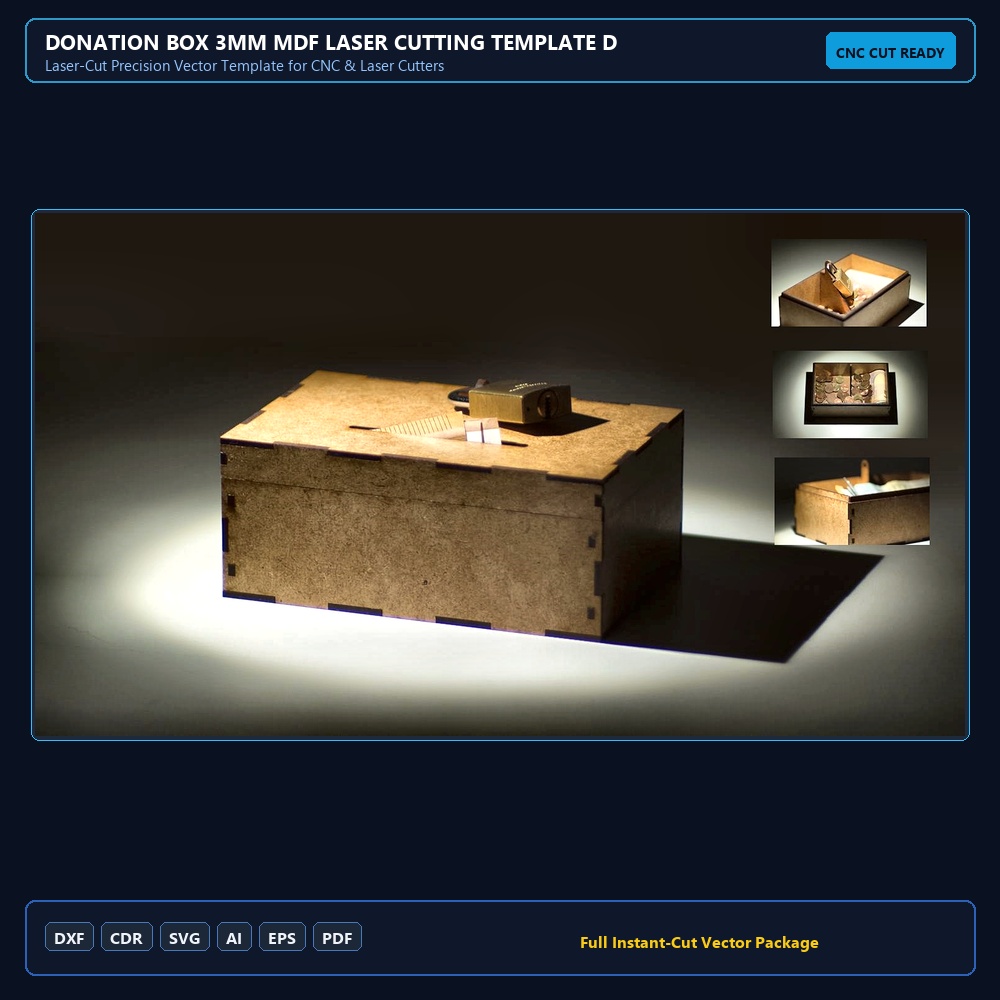 Donation Box 3mm MDF Laser Cutting Template