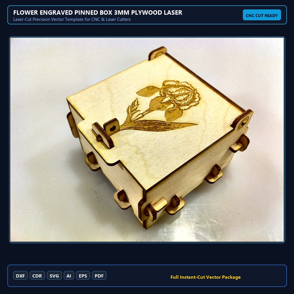 Flower Engraved Pinned Box 3mm Plywood Laser Cut Template