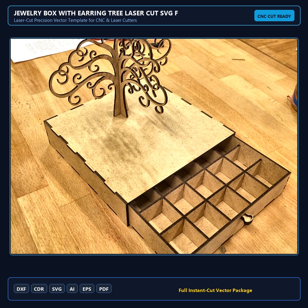 Jewelry box with earring tree Laser Cut SVG File Free Download