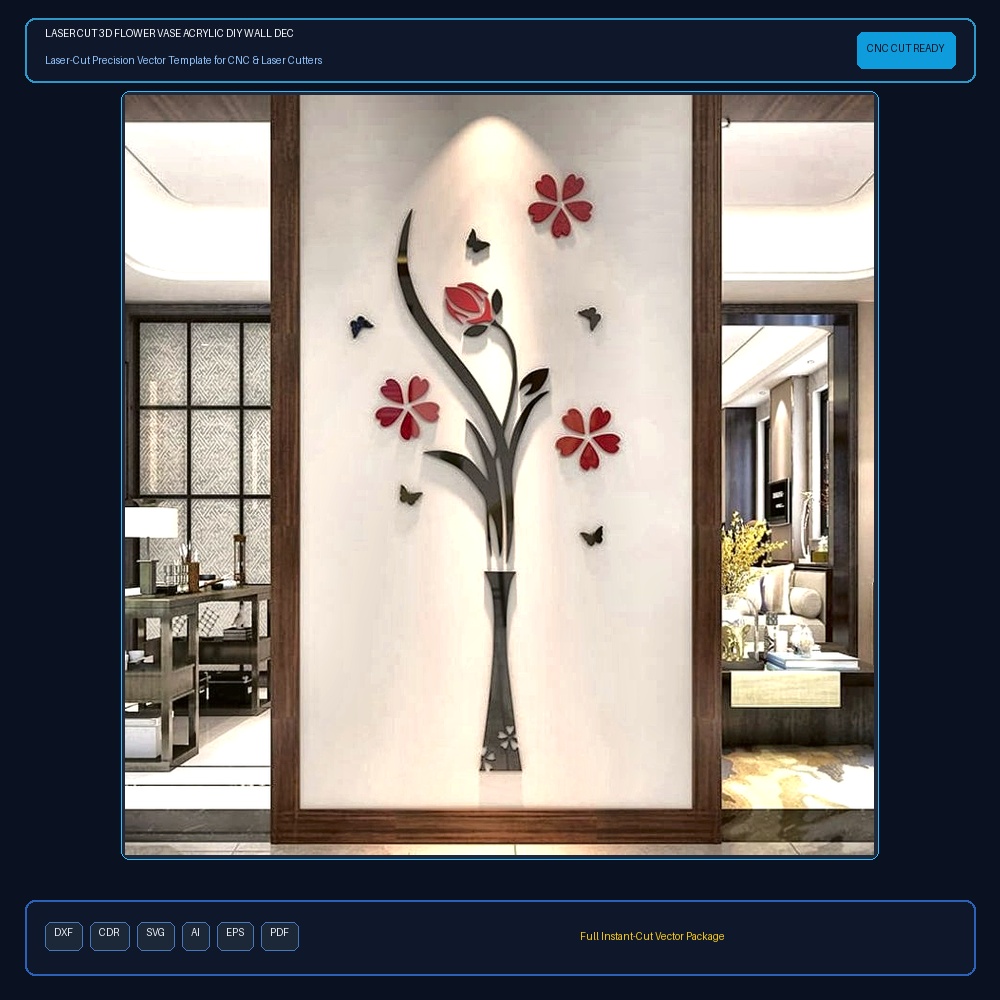 Laser Cut 3D Flower Vase Acrylic DIY Wall Decor