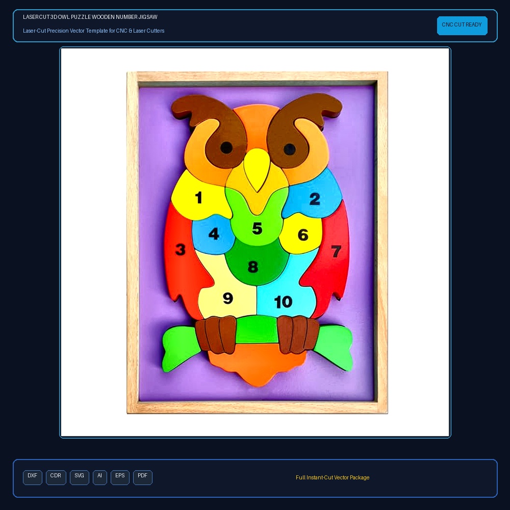 Laser Cut 3D Owl Puzzle Wooden Number Jigsaw Puzzle 1-10 Montessori Toddler Toy
