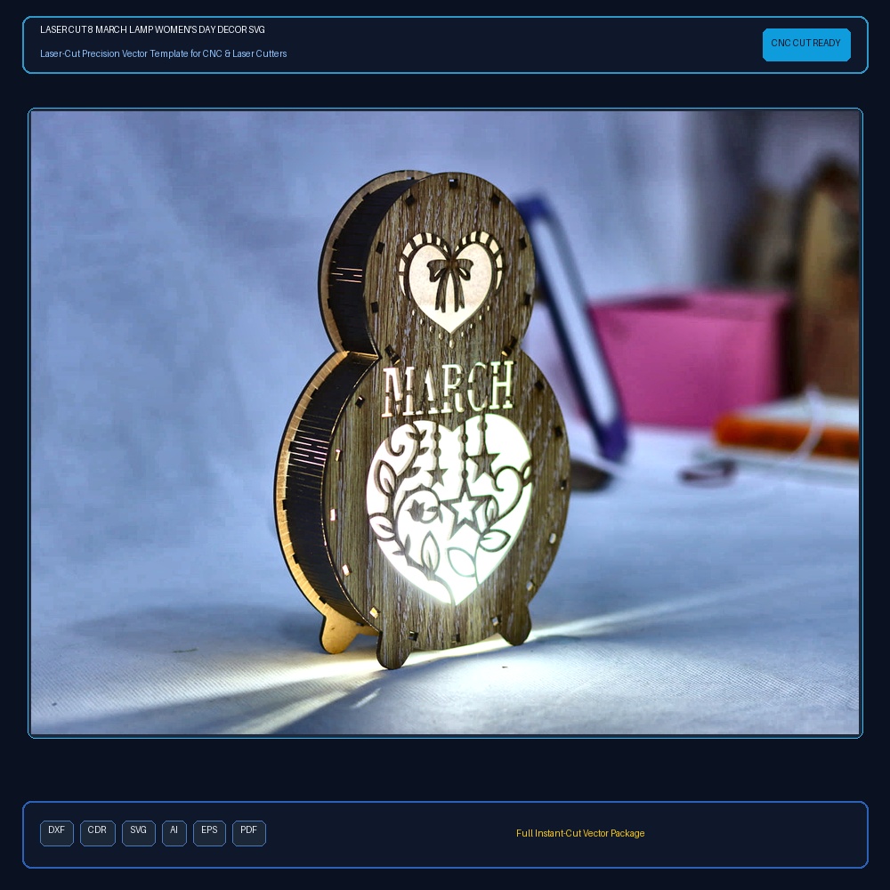 Laser Cut 8 March Lamp Women's Day Decor SVG DXF CDR AI PDF Free Download