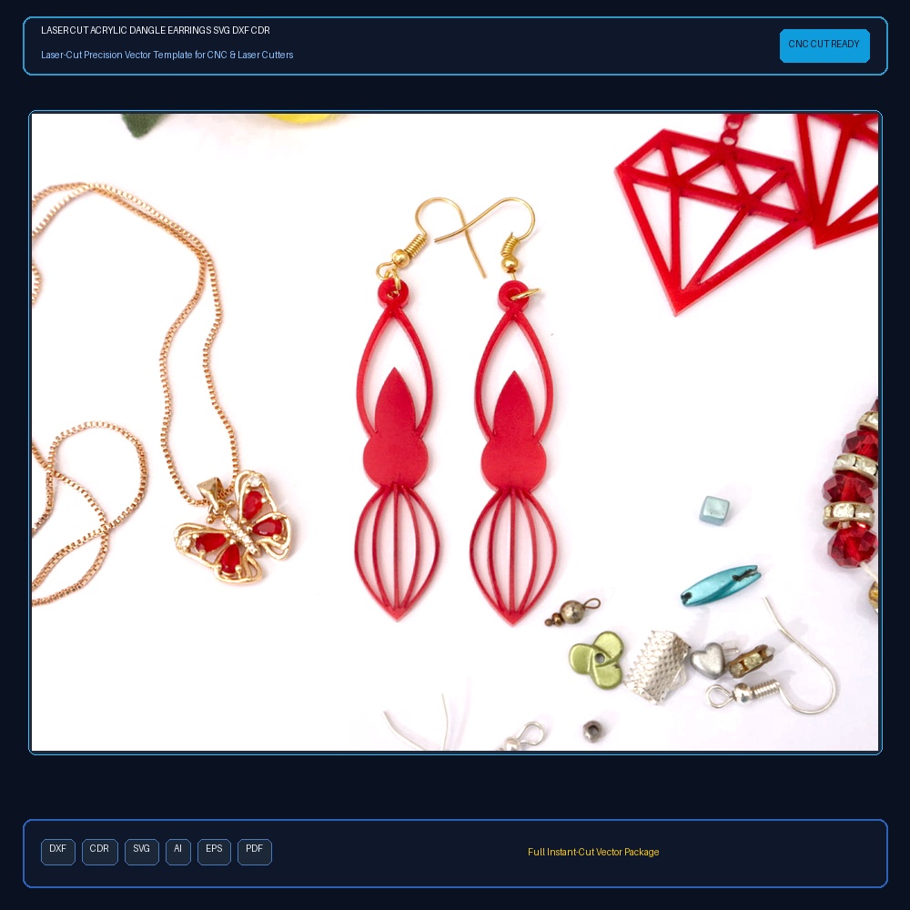 Laser Cut Acrylic Dangle Earrings SVG DXF CDR AI PDF Free Download