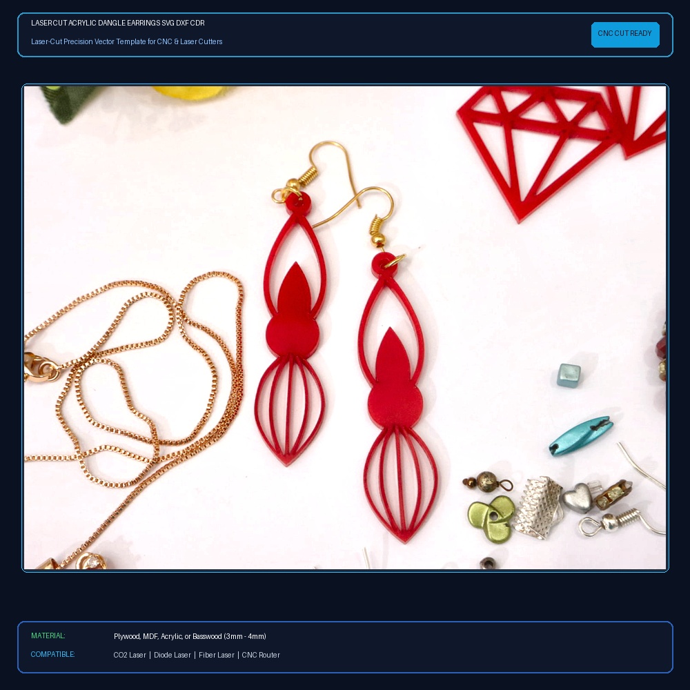 Laser Cut Acrylic Dangle Earrings SVG DXF CDR AI PDF Free Download View 2