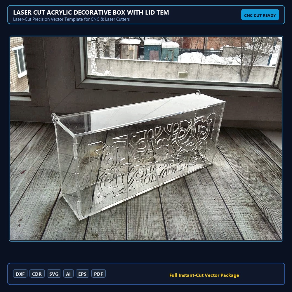 Laser Cut Acrylic Decorative Box with Lid Template