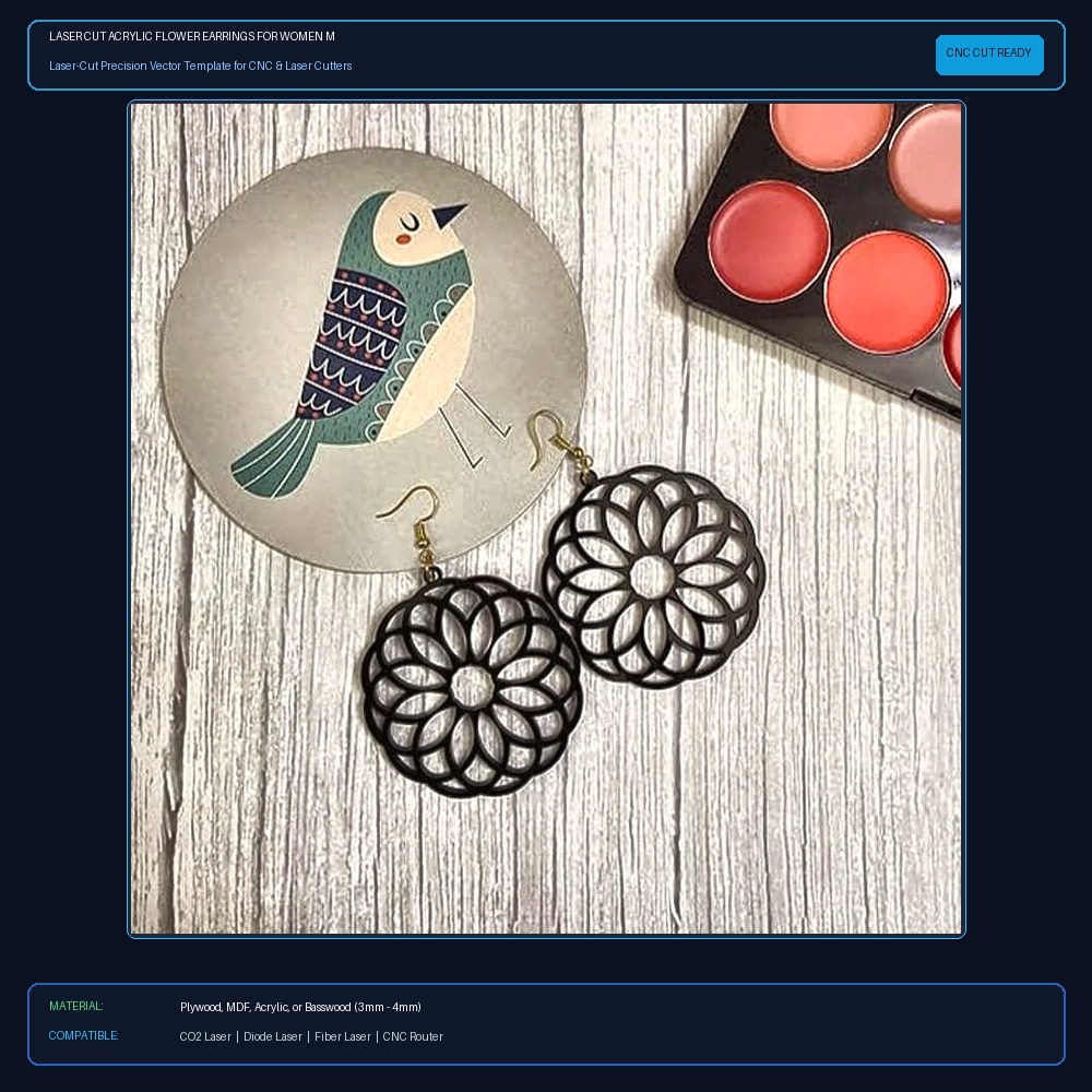 Laser Cut Acrylic Flower Earrings for Women Mandala Style Flower Gifts for Women and Girls View 2