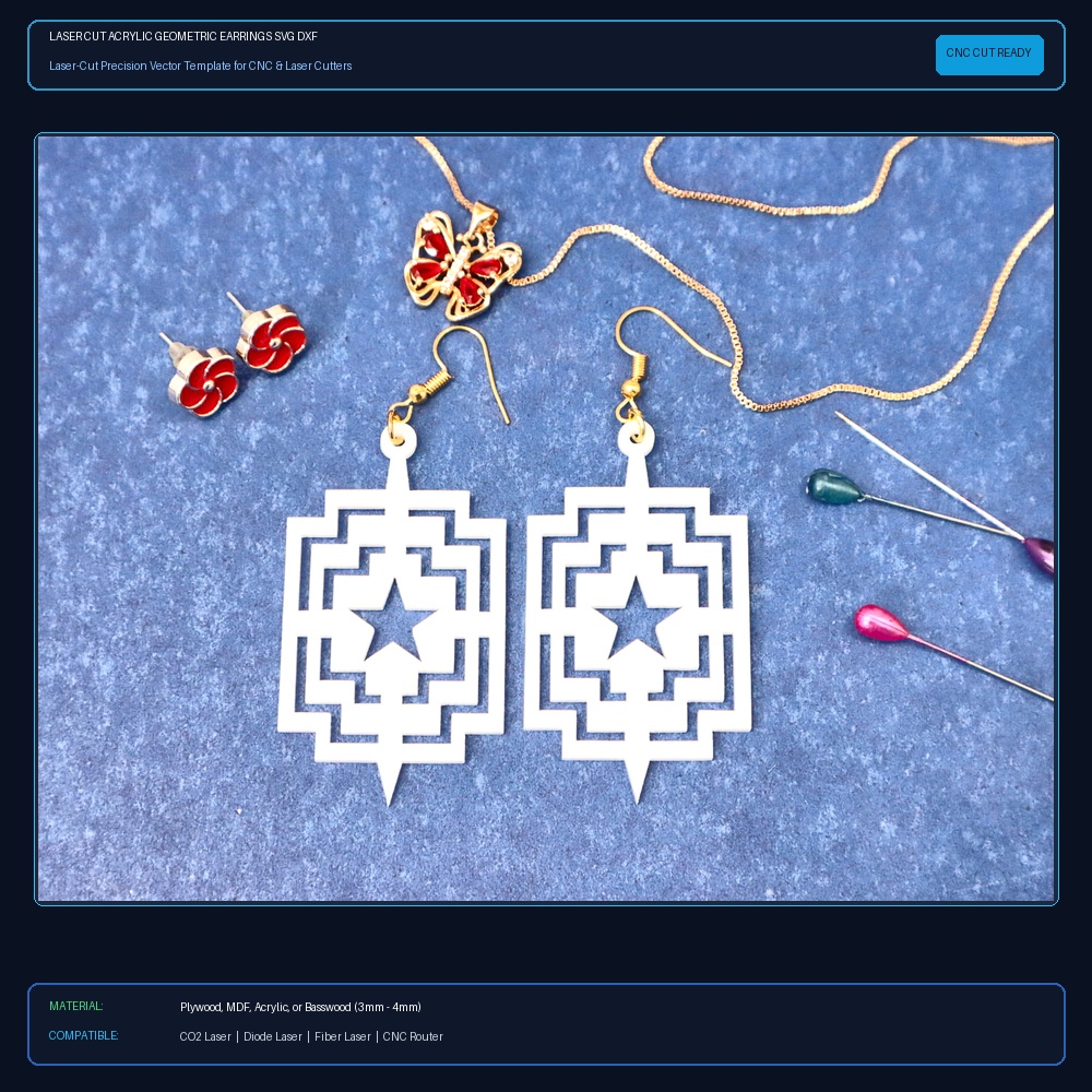 Laser Cut Acrylic Geometric Earrings SVG DXF CDR AI PDF Free Download View 2