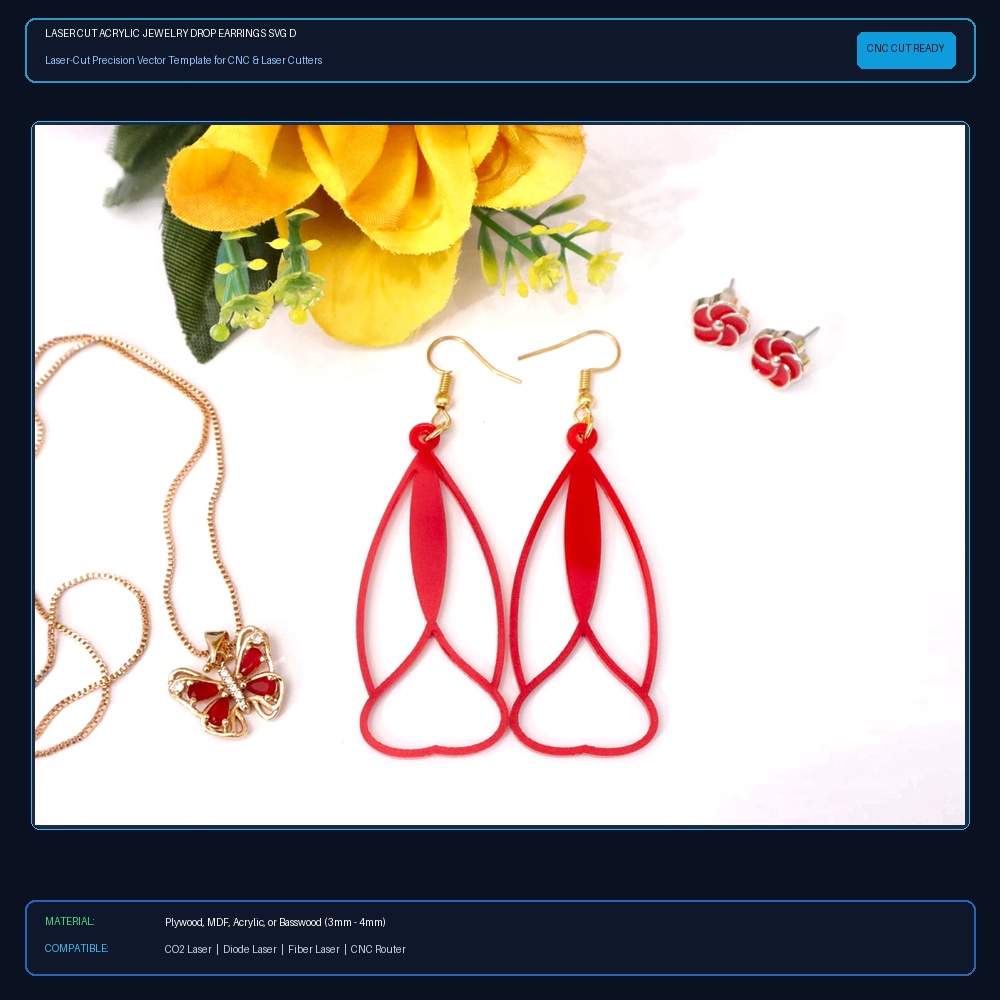 Laser Cut Acrylic Jewelry Drop Earrings SVG DXF CDR AI PDF Free Download View 2
