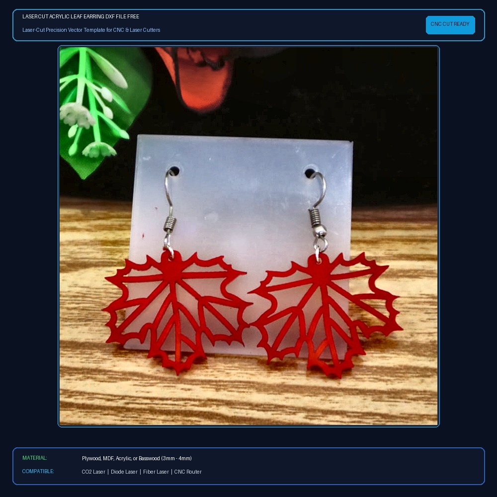 Laser Cut Acrylic Leaf Earring DXF File Free Download View 2