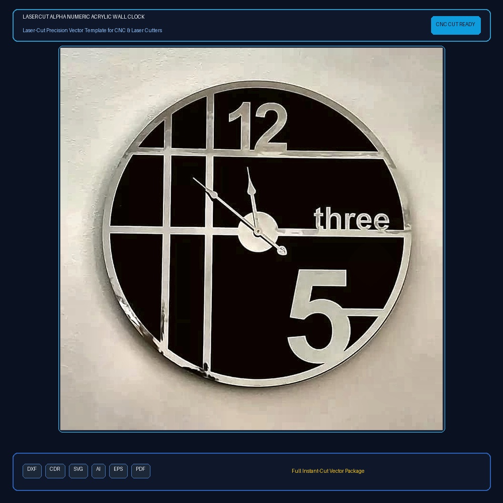 Laser Cut Alpha Numeric Acrylic Wall Clock
