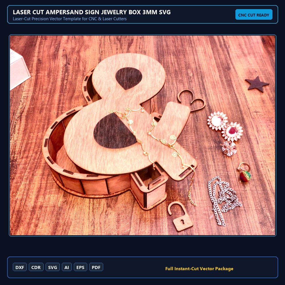 Laser Cut Ampersand Sign Jewelry Box 3mm SVG DXF CDR AI PDF Free Download