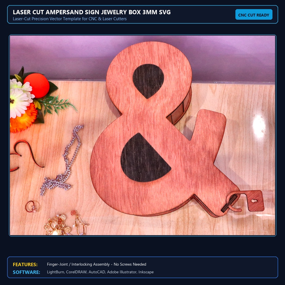 Laser Cut Ampersand Sign Jewelry Box 3mm SVG DXF CDR AI PDF Free Download View 4