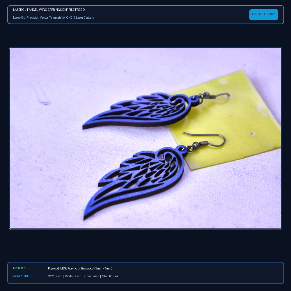 Laser Cut Angel Wing Earrings DXF File Free Download View 2