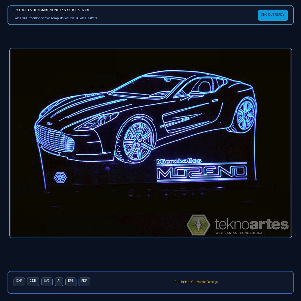 Laser Cut Aston Martin One-77 Sports Car Acrylic 3D Lamp Illustration (.ai) vector file