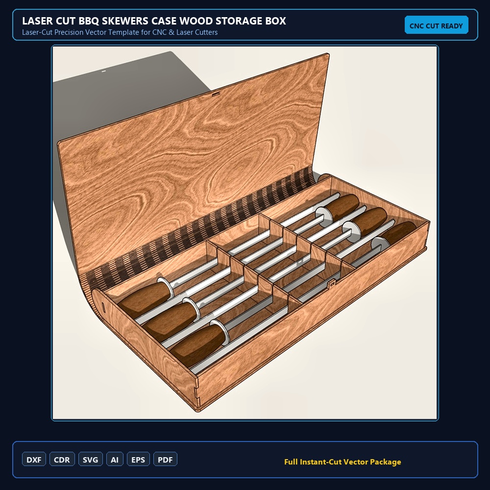 Laser Cut BBQ Skewers Case Wood Storage Box