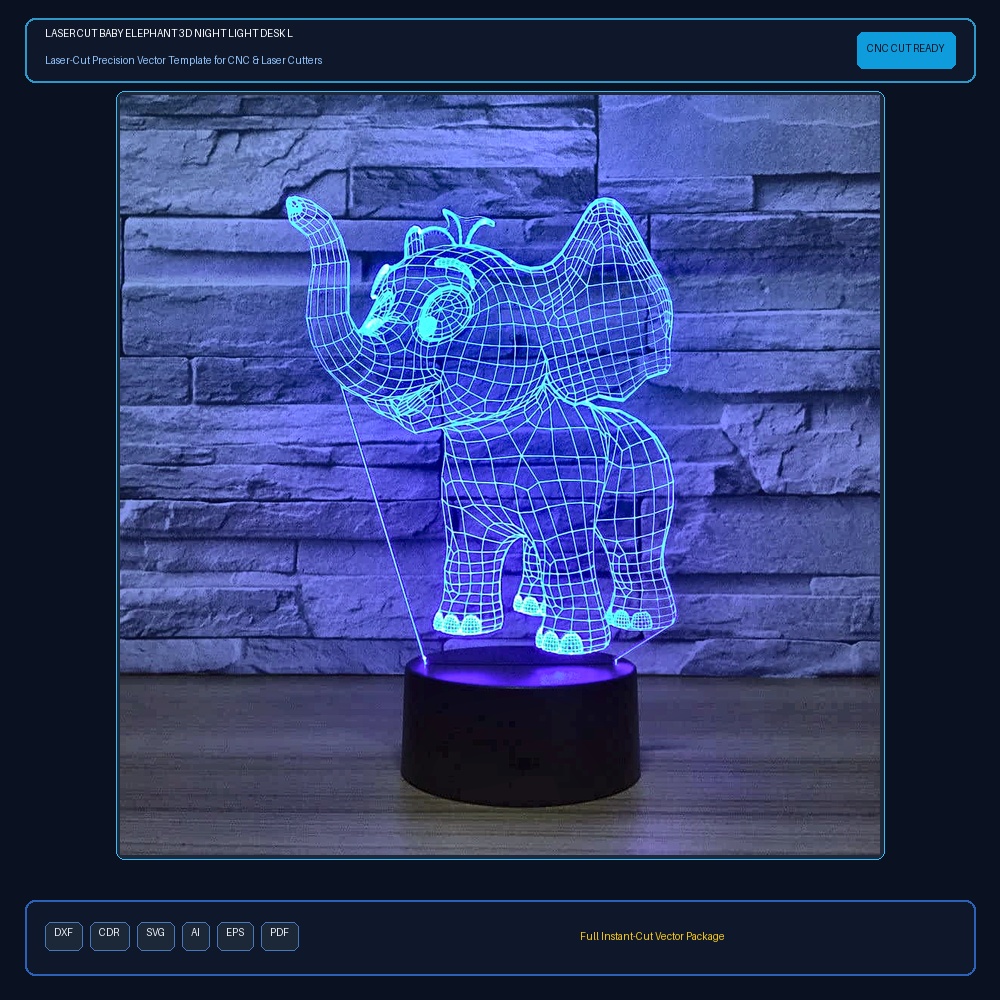 Laser Cut Baby Elephant 3D Night Light Desk Lamp 3D Optical Illusion Lamp
