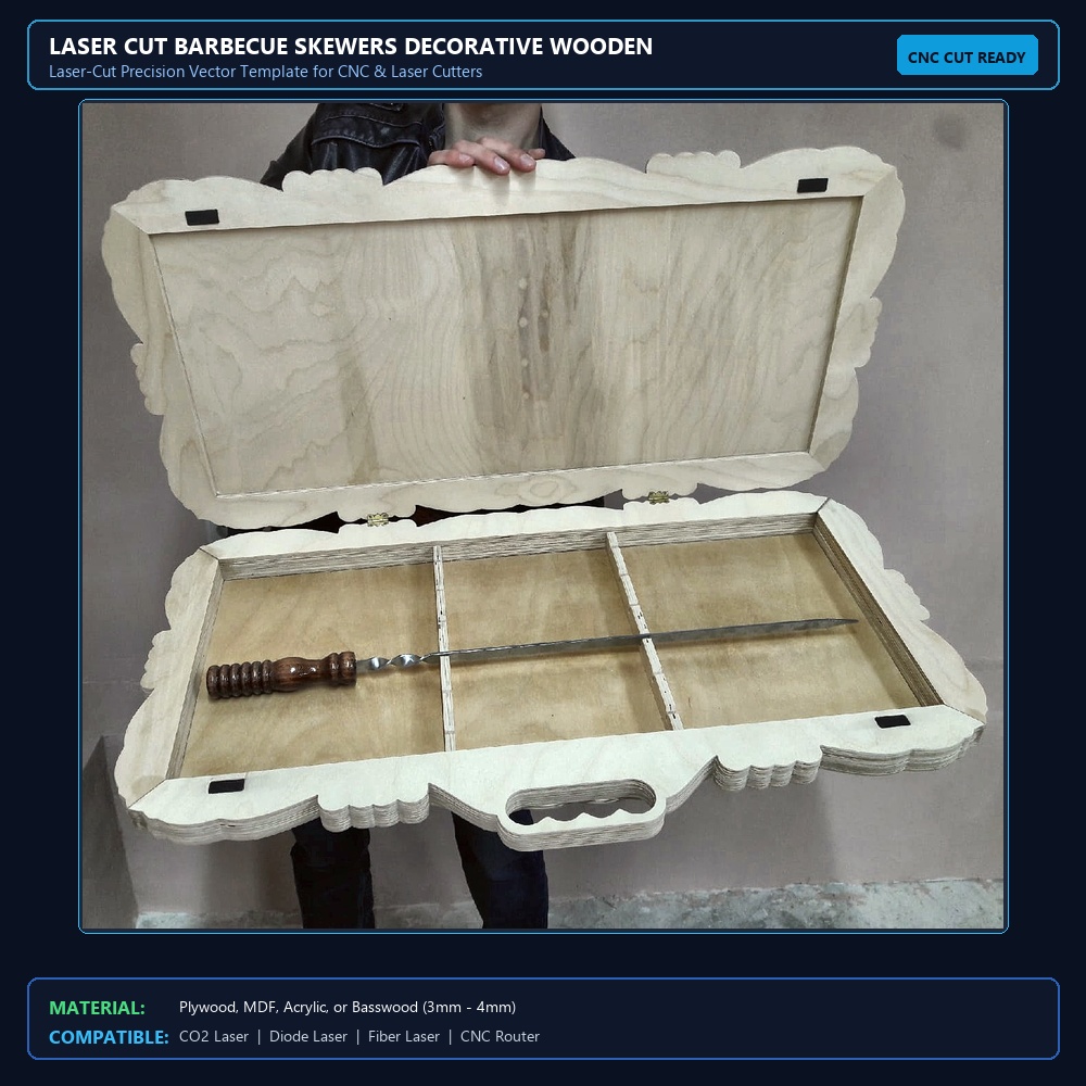 Laser Cut Barbecue Skewers Decorative Wooden Storage Box DXF File Free Download View 2