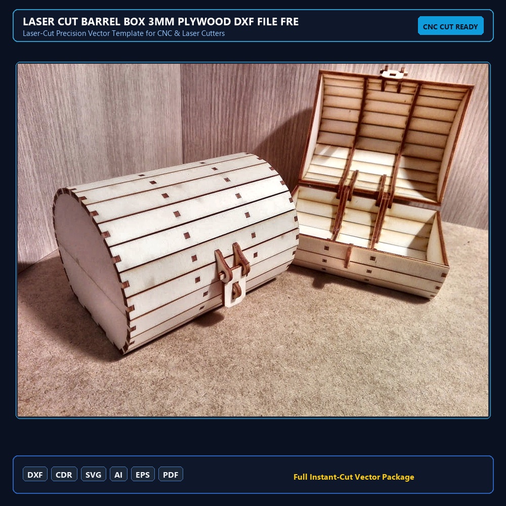Laser Cut Barrel Box 3mm Plywood DXF File Free Download