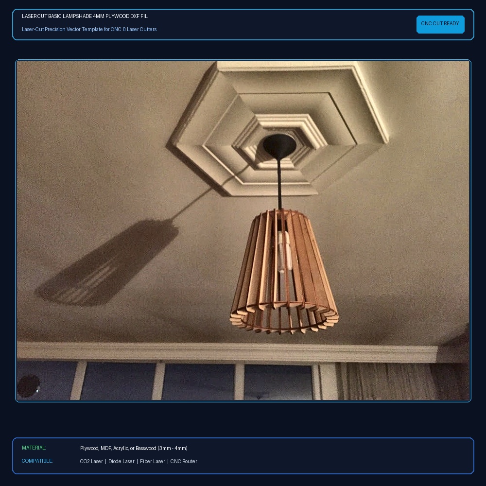 Laser Cut Basic Lampshade 4mm Plywood DXF File Free Download View 2