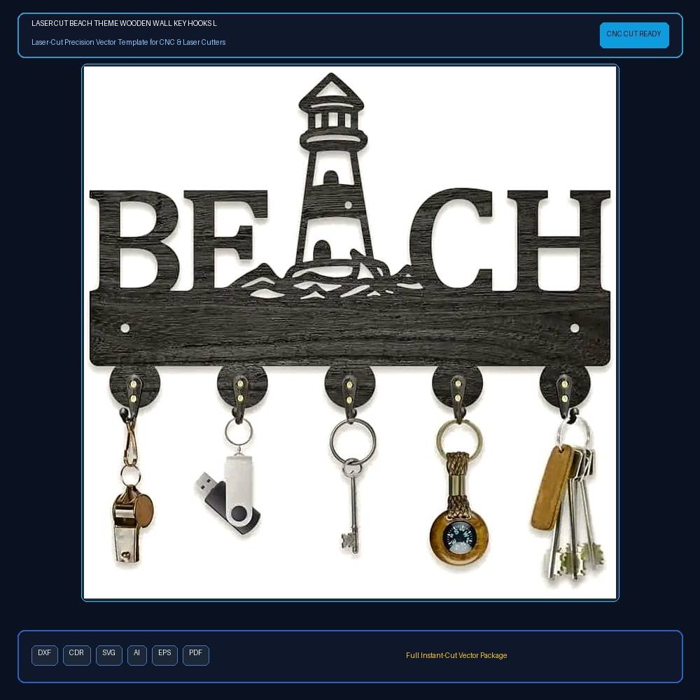 Laser Cut Beach Theme Wooden Wall Key Hooks Lighthouse Key Hanger