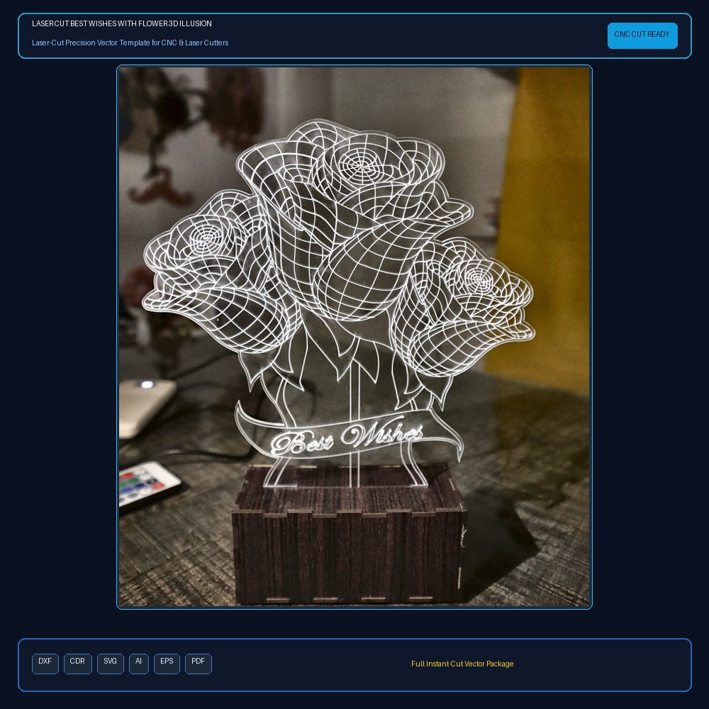Laser Cut Best Wishes With Flower 3D Illusion Lamp