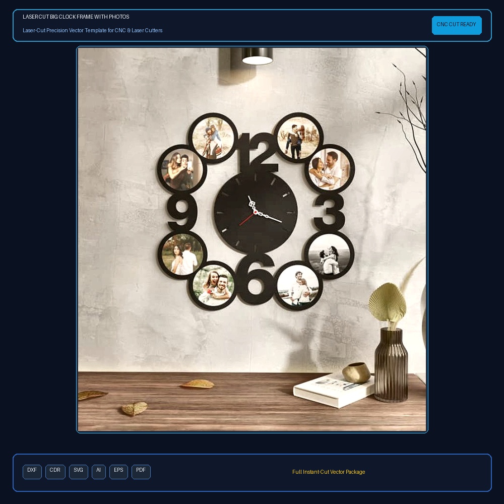 Laser Cut Big Clock Frame with Photos