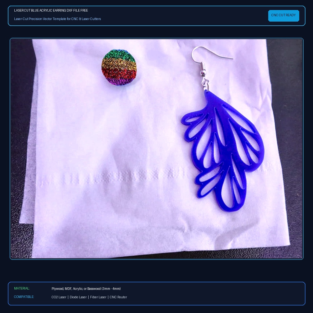 Laser Cut Blue Acrylic Earring DXF File Free Download View 2