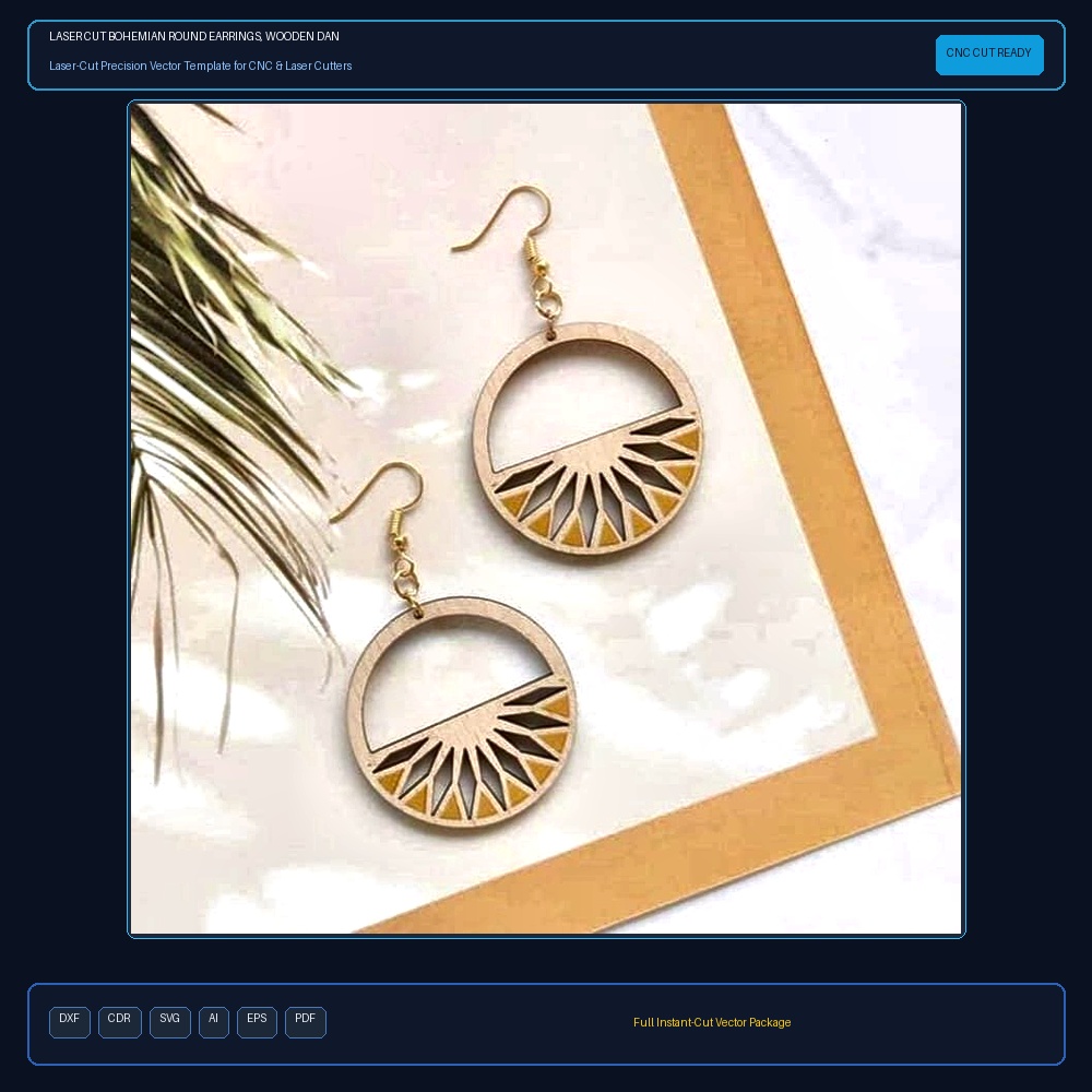 Laser Cut Bohemian Round Earrings, Wooden Dangle Earrings, Boho Drop Earrings