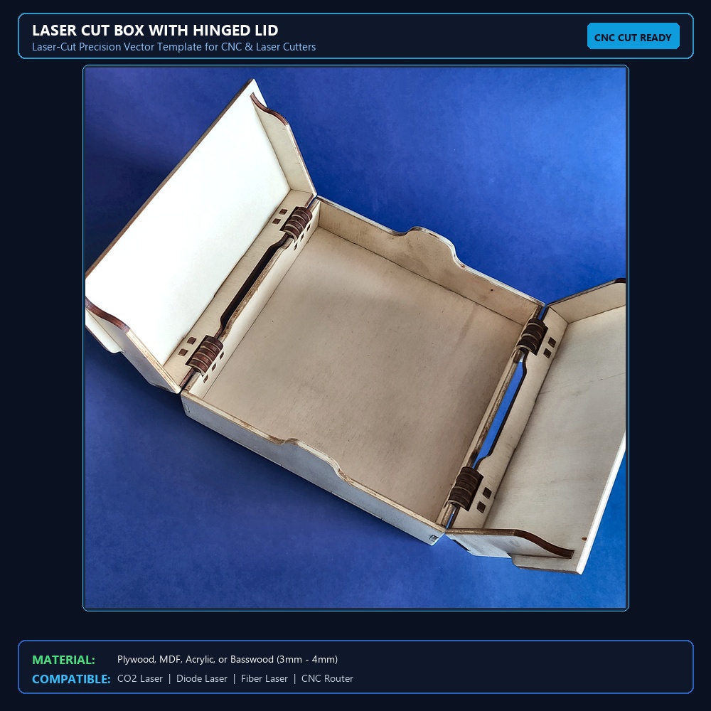 Laser Cut Box With Hinged Lid View 2