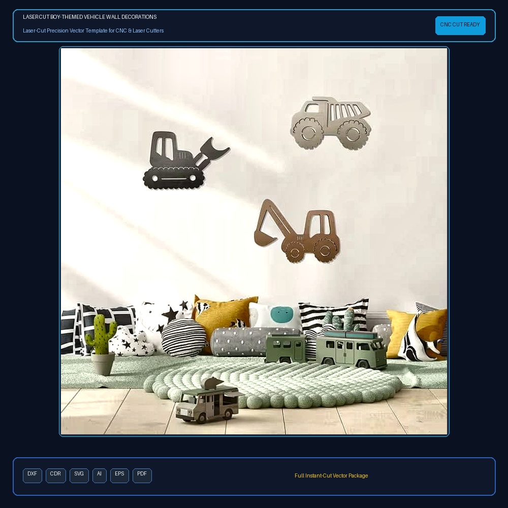 Laser Cut Boy-Themed Vehicle Wall Decorations Bulldozer Excavator Dump Truck