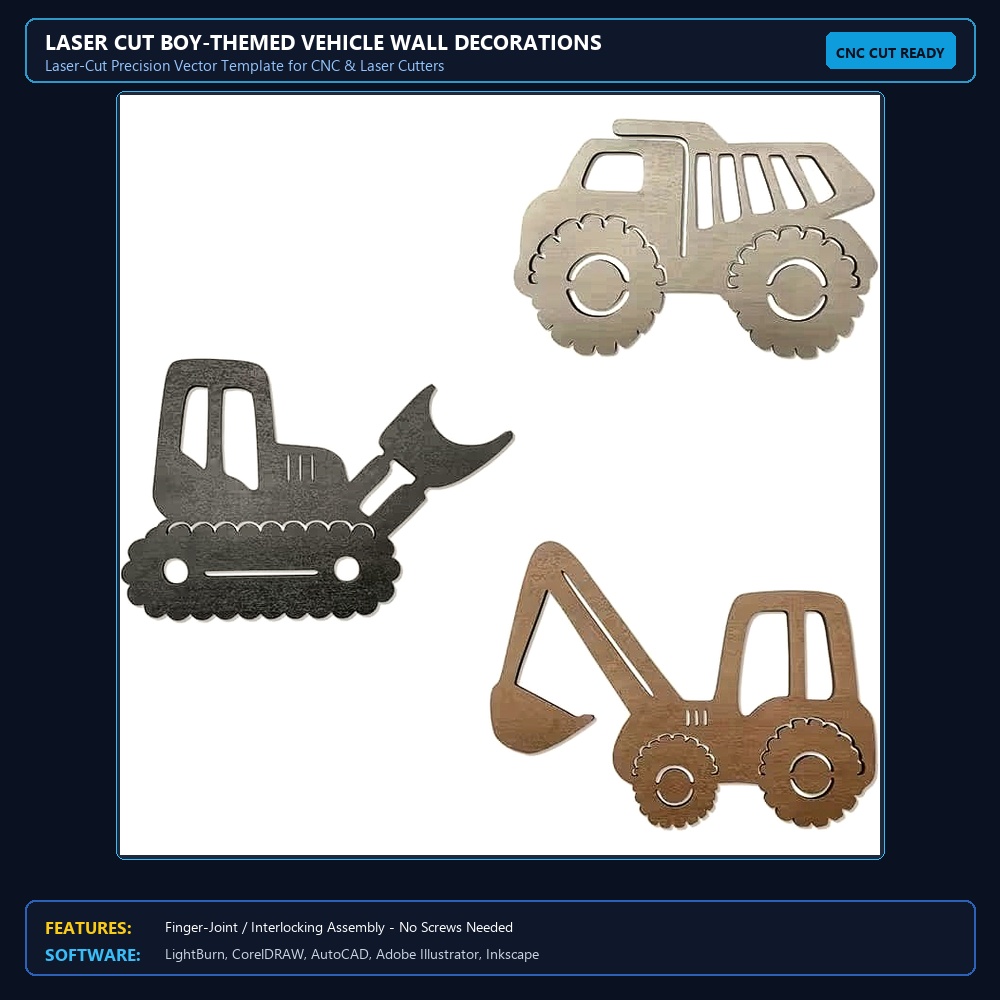 Laser Cut Boy-Themed Vehicle Wall Decorations Bulldozer Excavator Dump Truck View 3