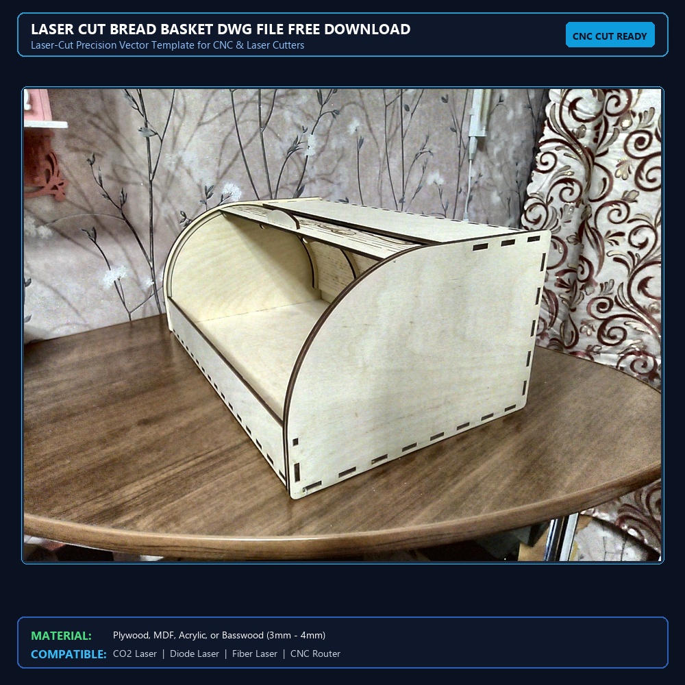 Laser Cut Bread Basket DWG File Free Download View 2