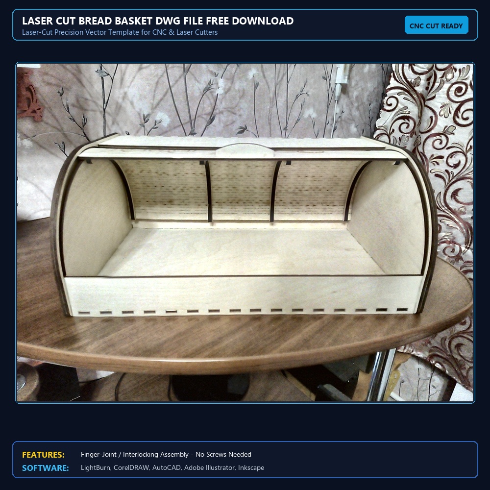 Laser Cut Bread Basket DWG File Free Download View 3