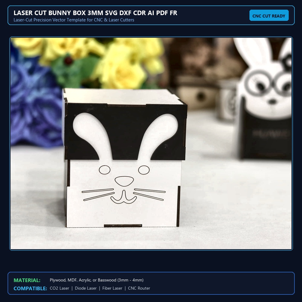 Laser Cut Bunny Box 3mm SVG DXF CDR AI PDF Free Download View 2