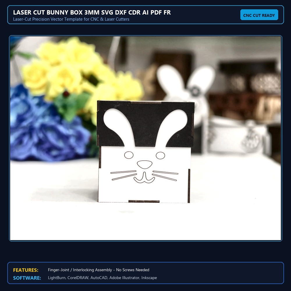 Laser Cut Bunny Box 3mm SVG DXF CDR AI PDF Free Download View 4