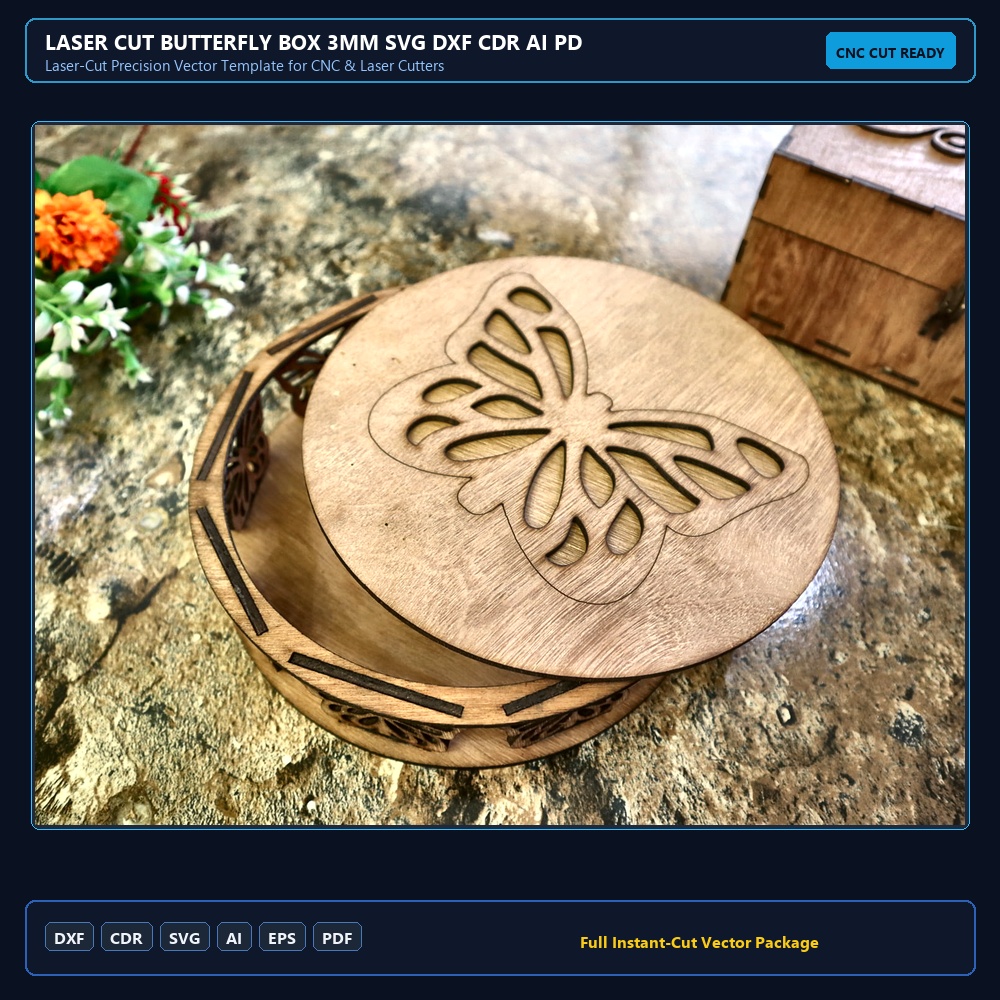 Laser Cut Butterfly Box 3mm SVG DXF CDR AI PDF Free Download