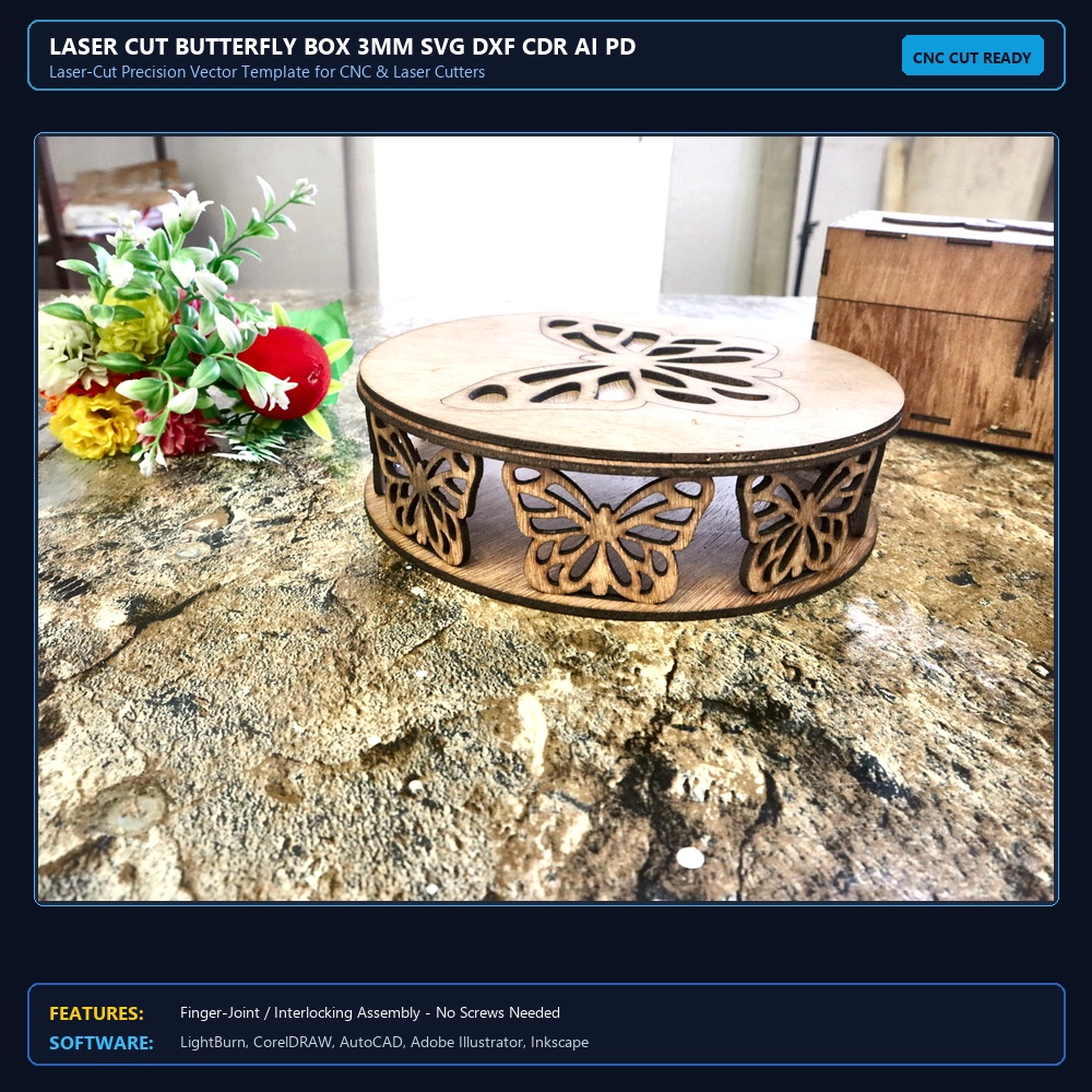 Laser Cut Butterfly Box 3mm SVG DXF CDR AI PDF Free Download View 4