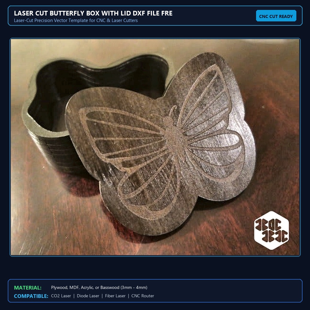 Laser Cut Butterfly Box With Lid DXF File Free Download View 2