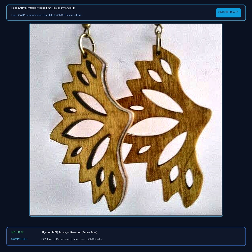 Laser Cut Butterfly Earrings Jewelry SVG File Free Download View 2