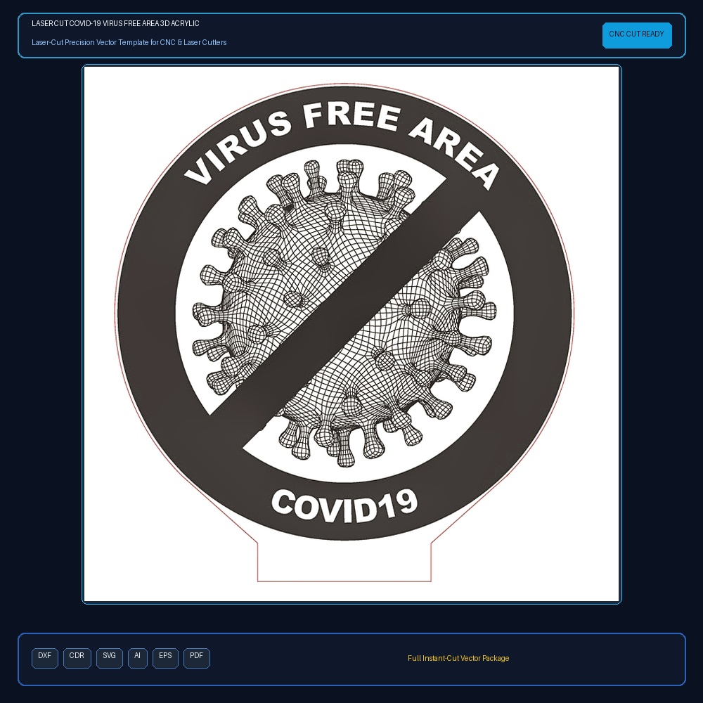 Laser Cut COVID-19 Virus Free Area 3D Acrylic Lamp