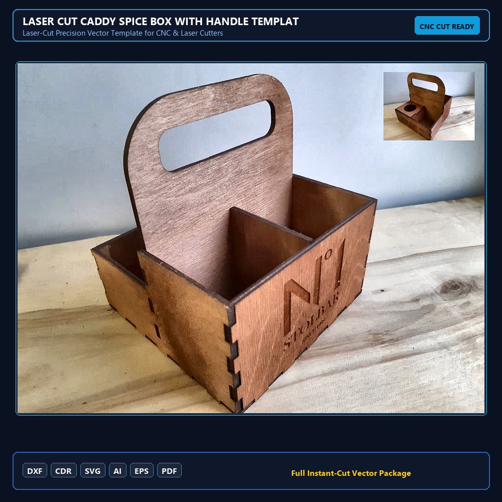 Laser Cut Caddy Spice Box with Handle Template
