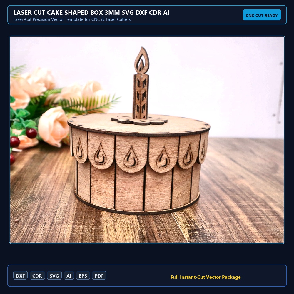 Laser Cut Cake Shaped Box 3mm SVG DXF CDR AI PDF Free Download
