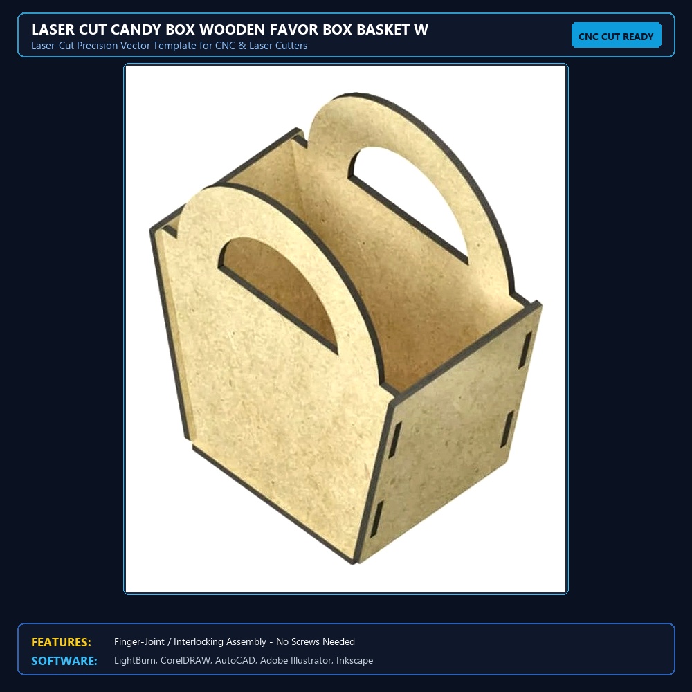 Laser Cut Candy Box Wooden Favor Box Basket With Handle View 3