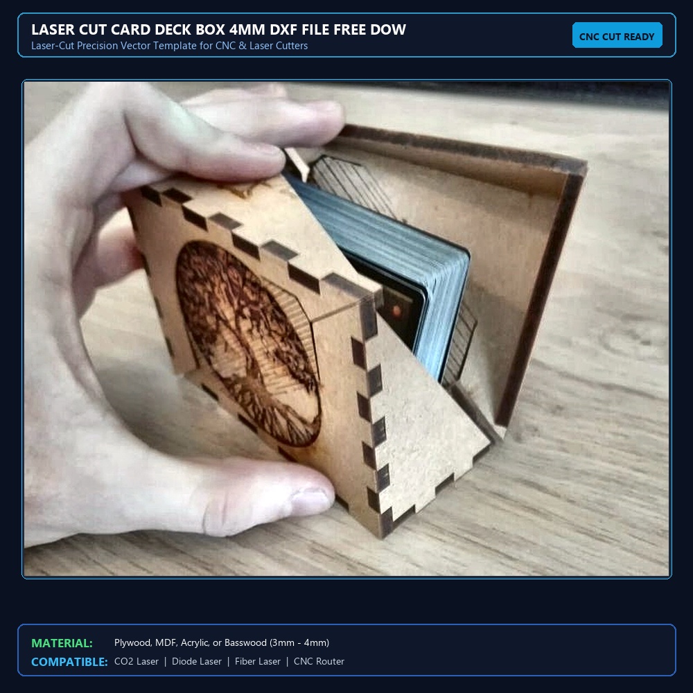 Laser Cut Card Deck Box 4mm DXF File Free Download View 2