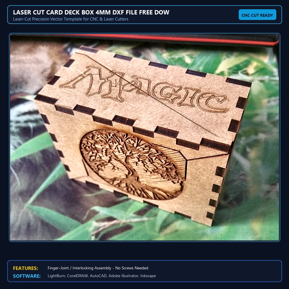 Laser Cut Card Deck Box 4mm DXF File Free Download View 3