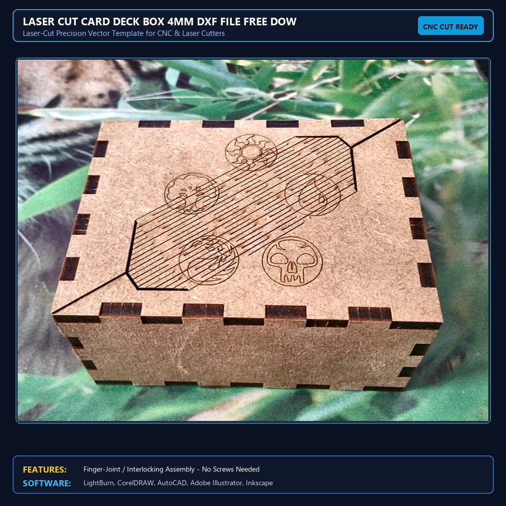 Laser Cut Card Deck Box 4mm DXF File Free Download View 4