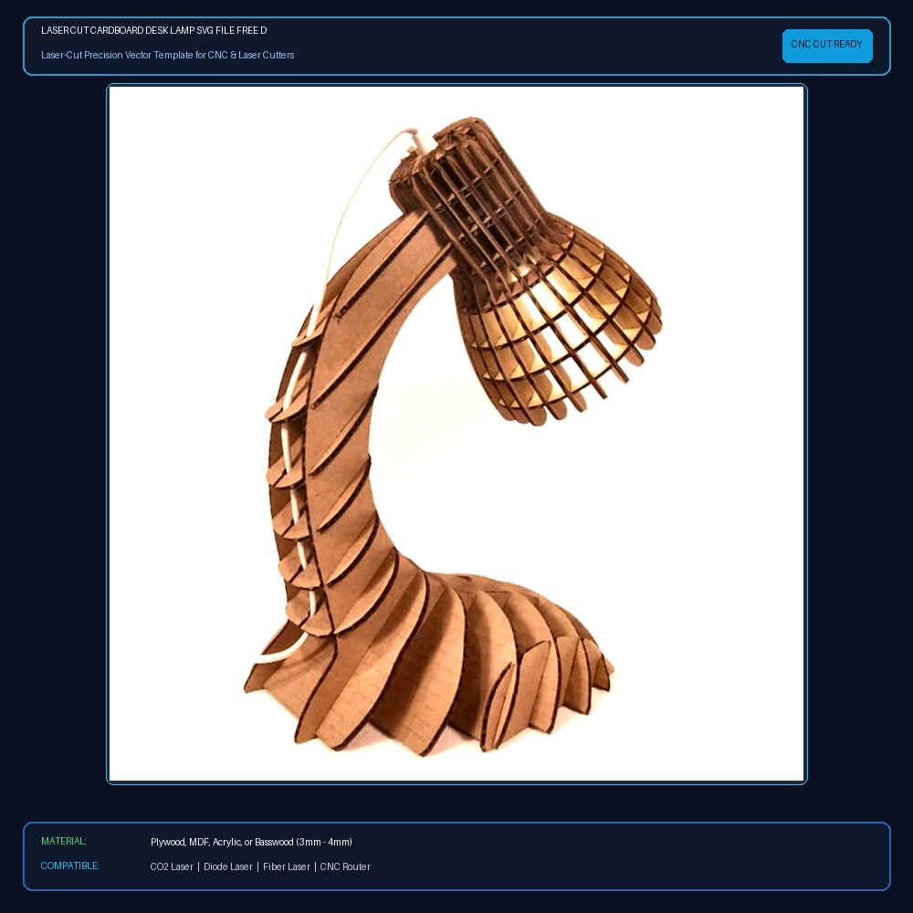 Laser Cut Cardboard Desk Lamp SVG File Free Download View 2